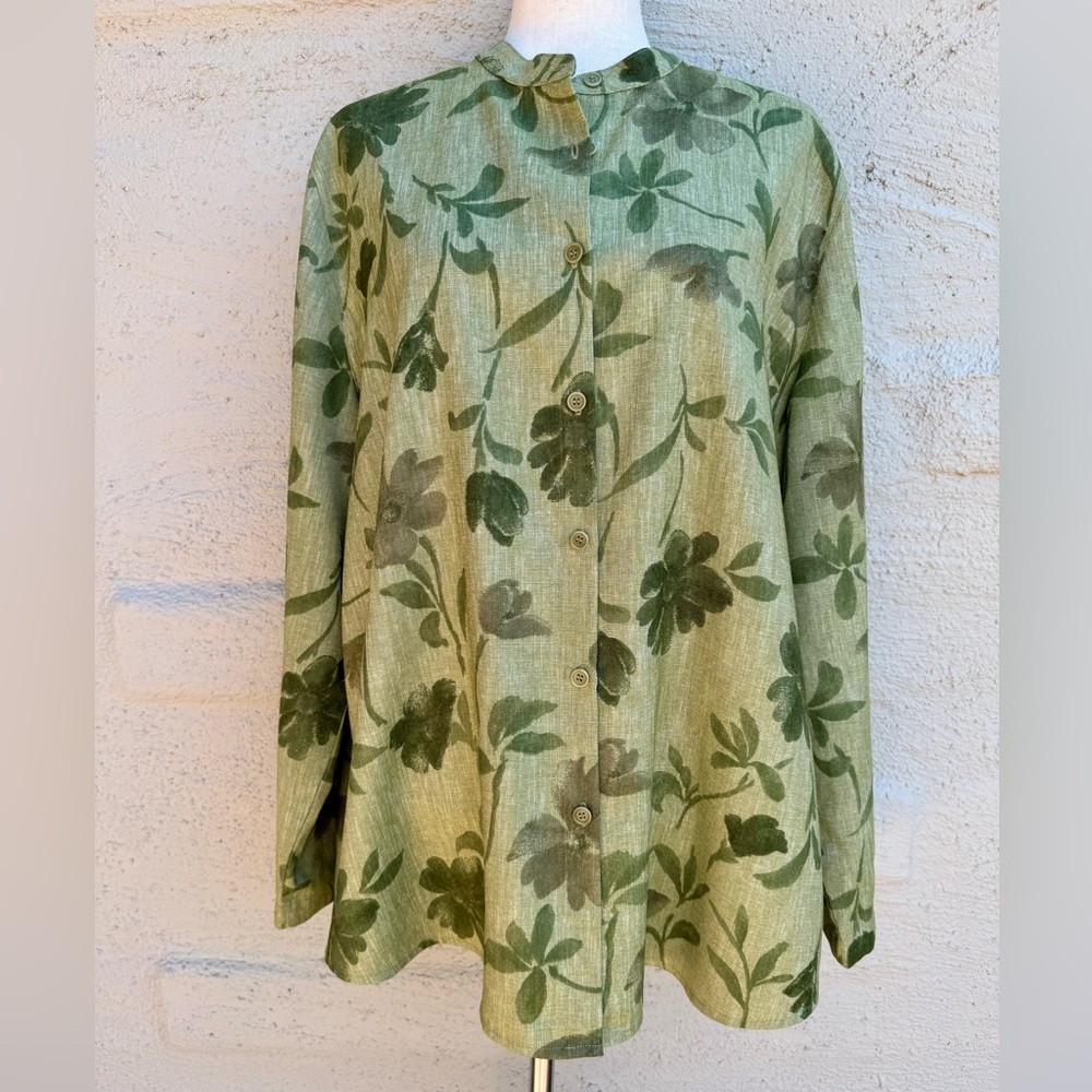 Draper's & Damon's Leafy Green Long Sleeve Button Down Top. Size- XL